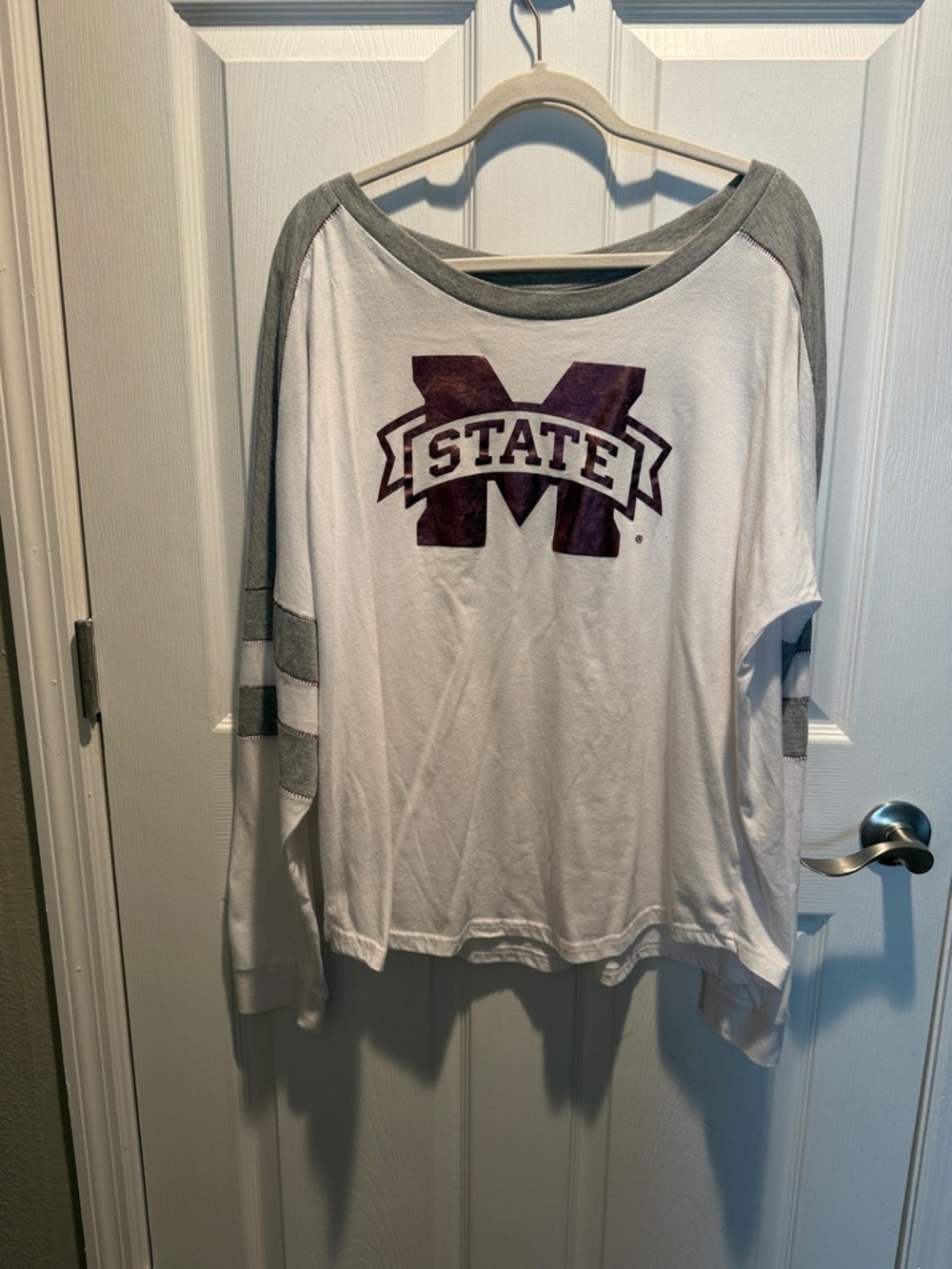 Colosseum White Tee with Gray Logo and Maroon Stitching